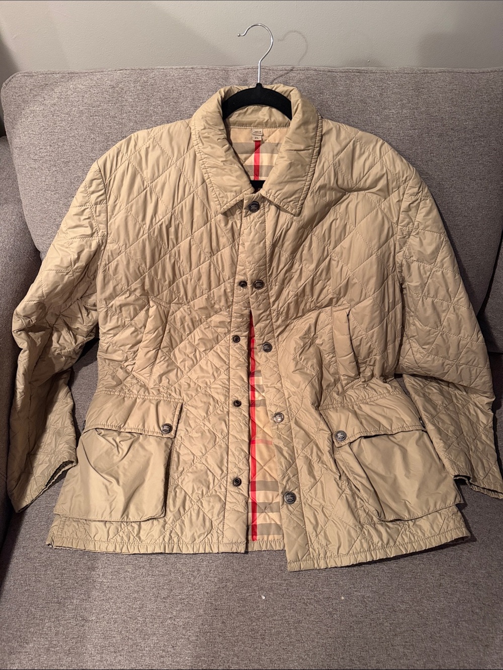 Burberry Quilted Beige Quilted Jacket with Signature Check Lining